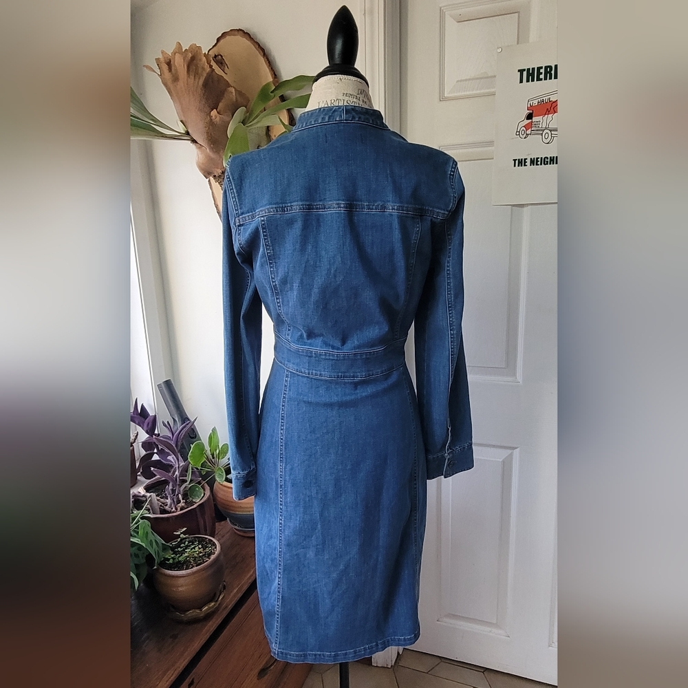 Madewell Denim Tie Neck Shirtdress Button Front Jean Dress Size 12 - Picture 8 of 13